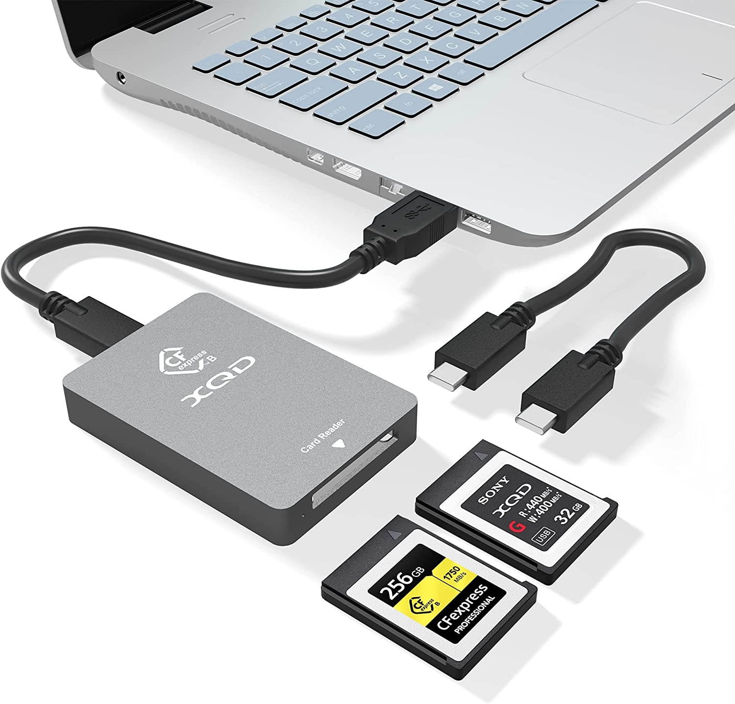 CFexpress Type B XQD Card Reader USB 3.1 Gen 2 10Gbps CFexpress XQD Reader Portable Aluminum CFexpress Card Adapter for CFexpress Type B Card and Sony G/M Series, Lexar 2933x/1400x USB Mark XQD Card
