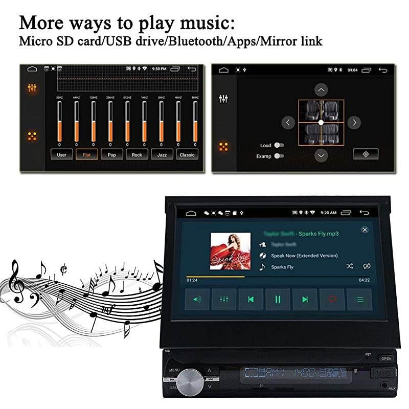 Android 90 Single Din Car Stereo 7 Inch Touch Screen Flip Out Car Radio Support Bluetooth WiFi GPS Navigation Mirror Link AMFM OBD USB SD AUX with Backup Camera and Microphone Android 902G