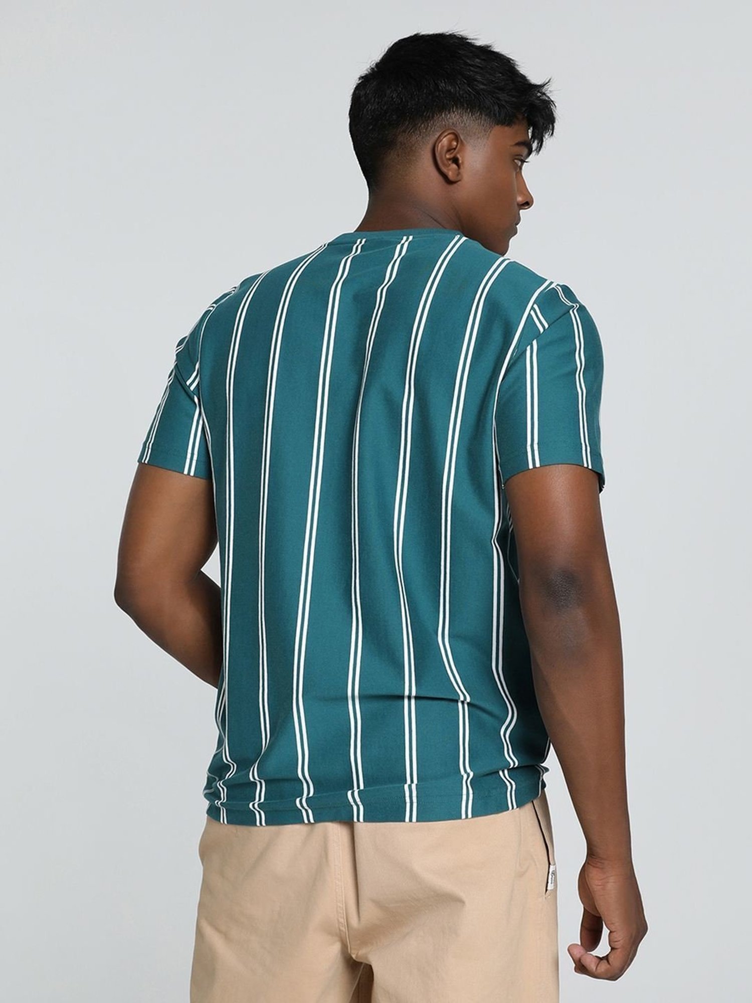 Puma Sports Club Green Cotton Regular Fit Striped T-Shirt