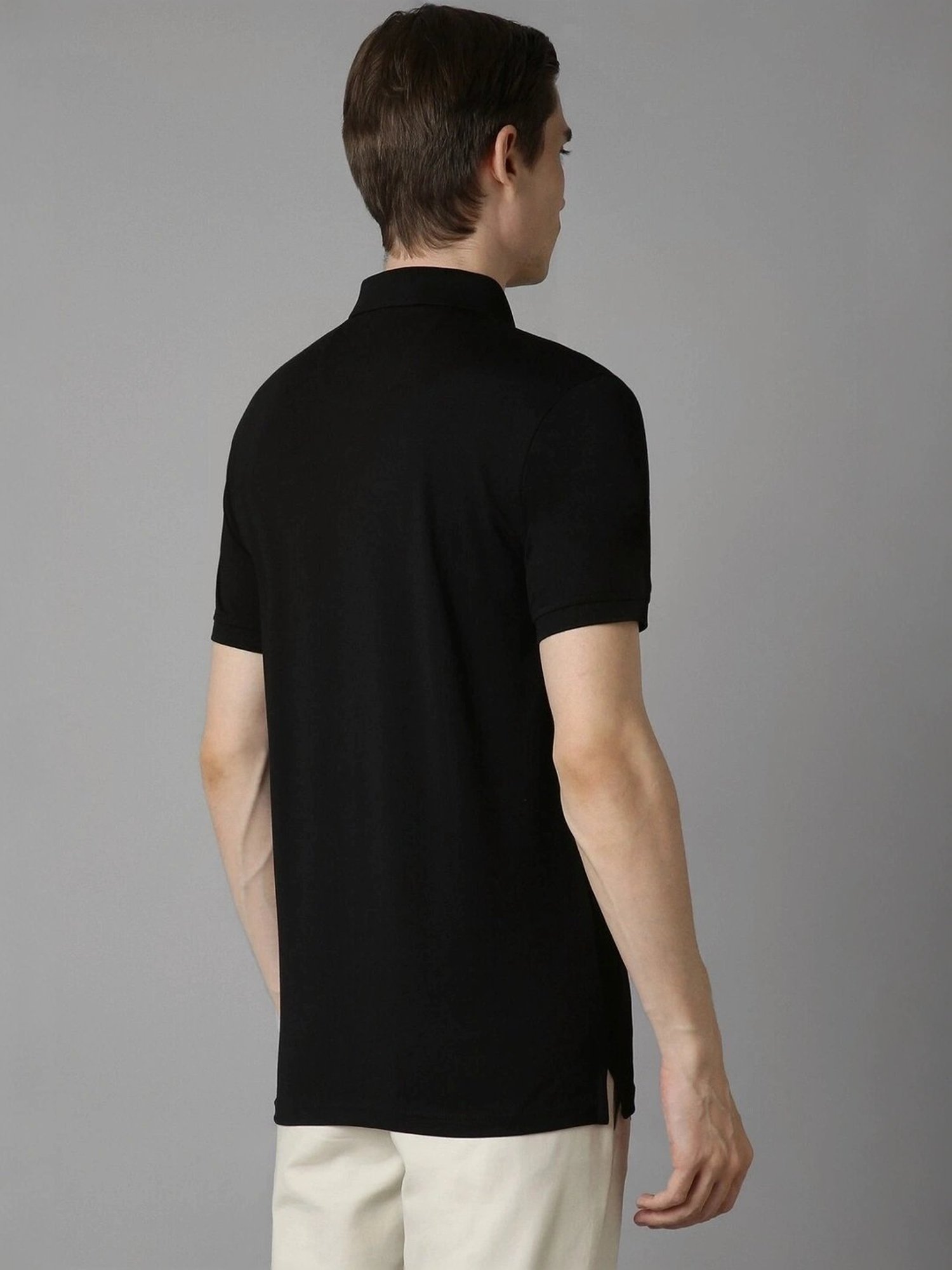 Louis Philippe Black Cotton Slim Fit Printed Polo T-Shirt