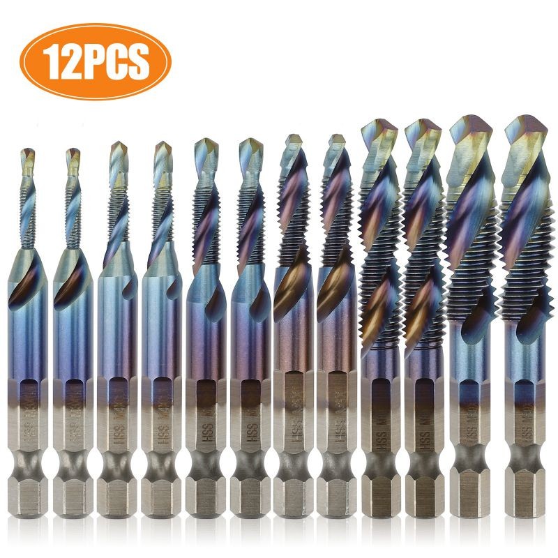 6 PCS M3-M10 1/4" Composite Hex Shank HSS Metric Screw Thread Tap Drill Bits Set