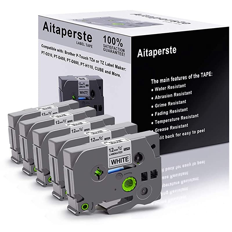 Compatible Label Tape Replacement for P Touch Tapes TZ TZe231 Laminated 12mm 047 Black on White Compatible with Brother PTouch Label Maker PTD210 D450 D400 1280 H110 5 Pack 131 Feet