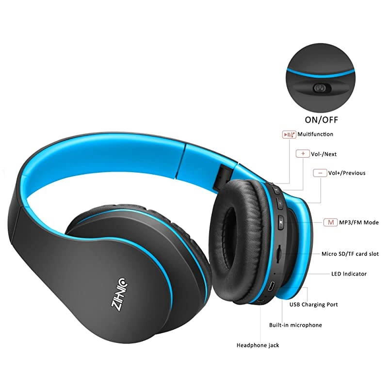 Wireless OverEar Headset with Deep Bass Bluetooth and Wired Stereo Headphones Buit in Mic for Cell Phone TV PCSoft Earmuffs Light Weight for Prolonged Wearing by  BlackBlue