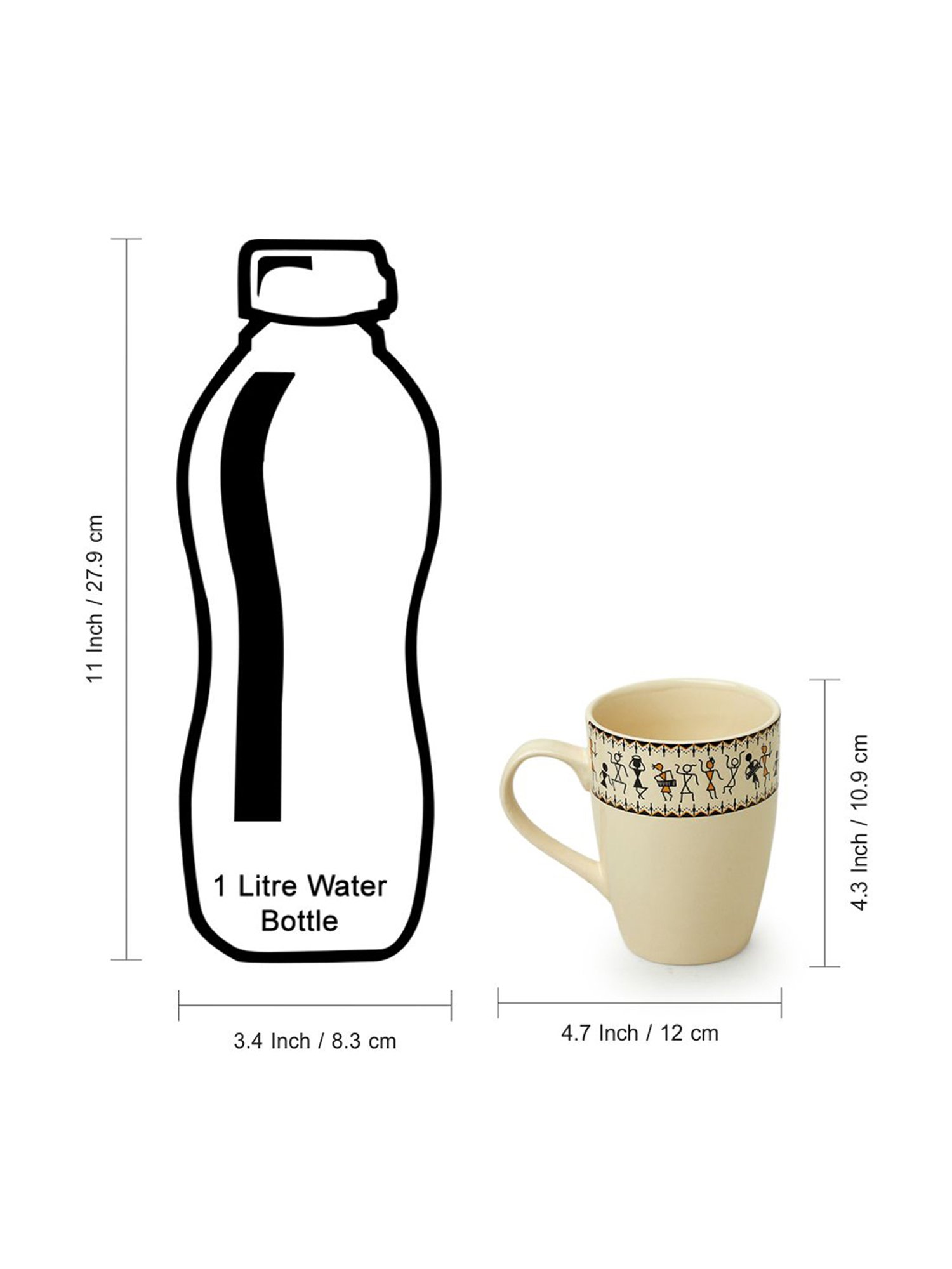 ExclusiveLane Ivory White & Black Ceramic Coffee Mugs - Set of 4 (300ml)