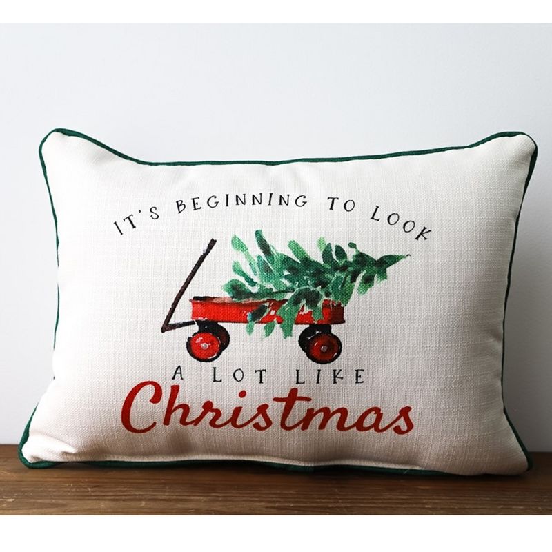 Christmas 14.0" A Lot Like Christmas Pillow Wagon Tree  -  Decorative Pillow