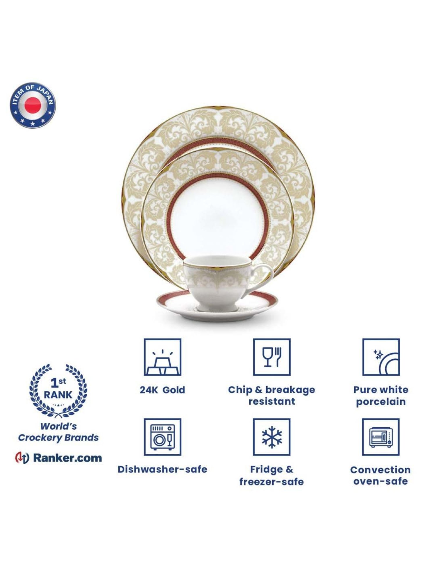 NORITAKE Queen's Fountain White & Red Porcelain Dinner Set