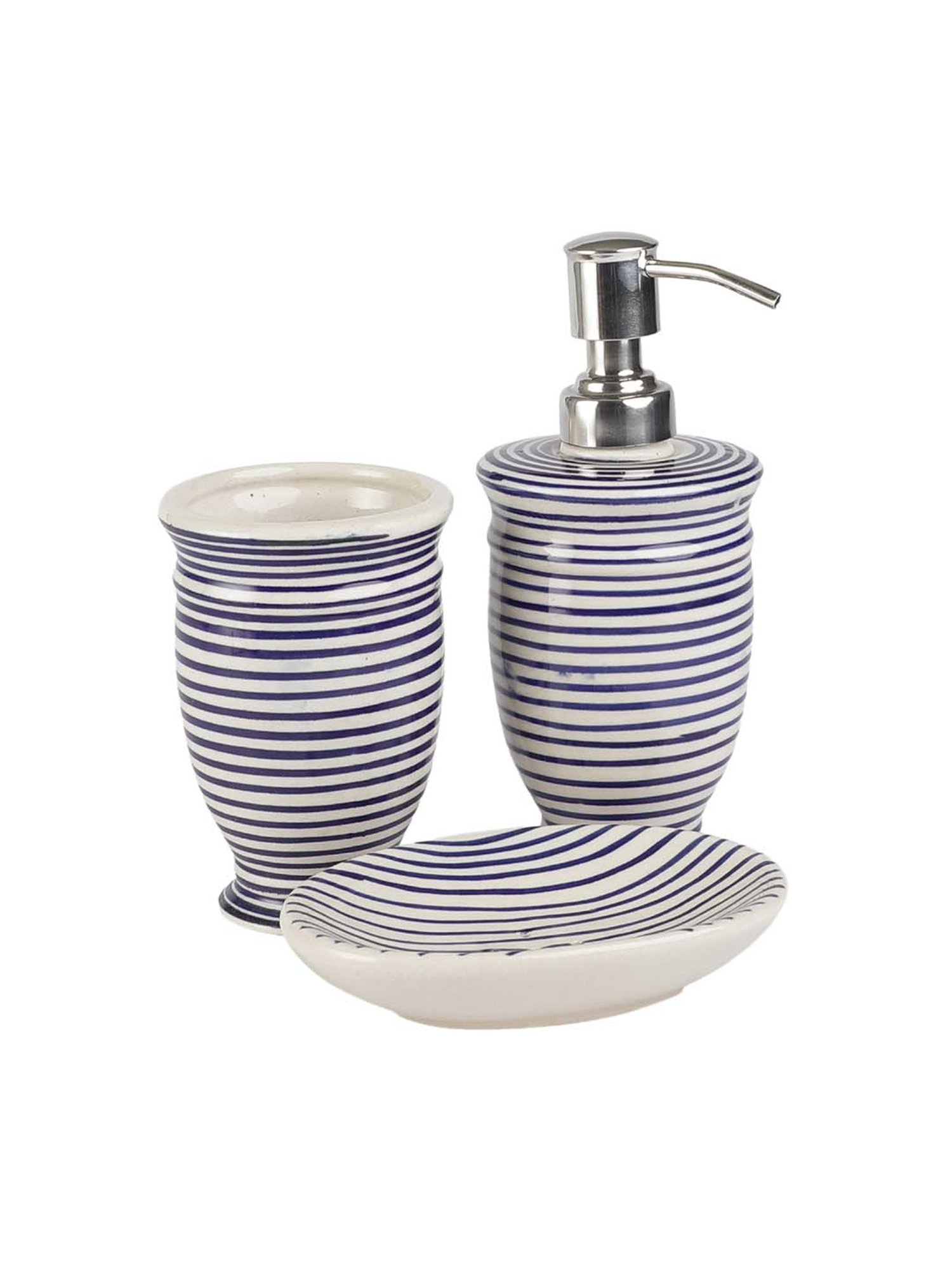 VarEesha Parikrama Blue & White Ceramic Bath Accessories - Set of 3