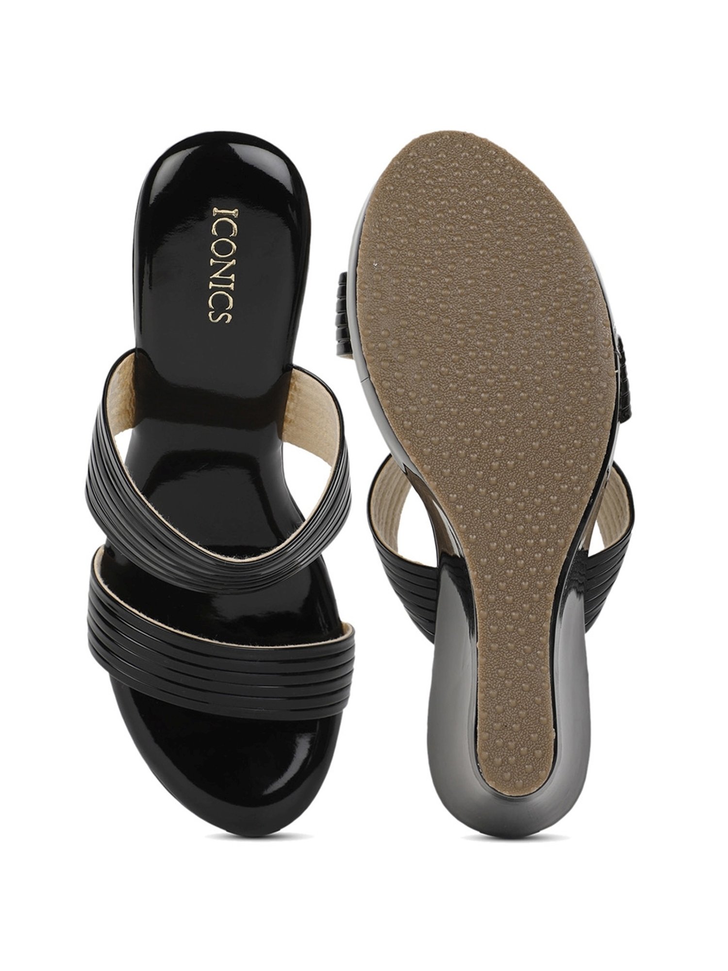 Iconics Women's Black Casual Wedges