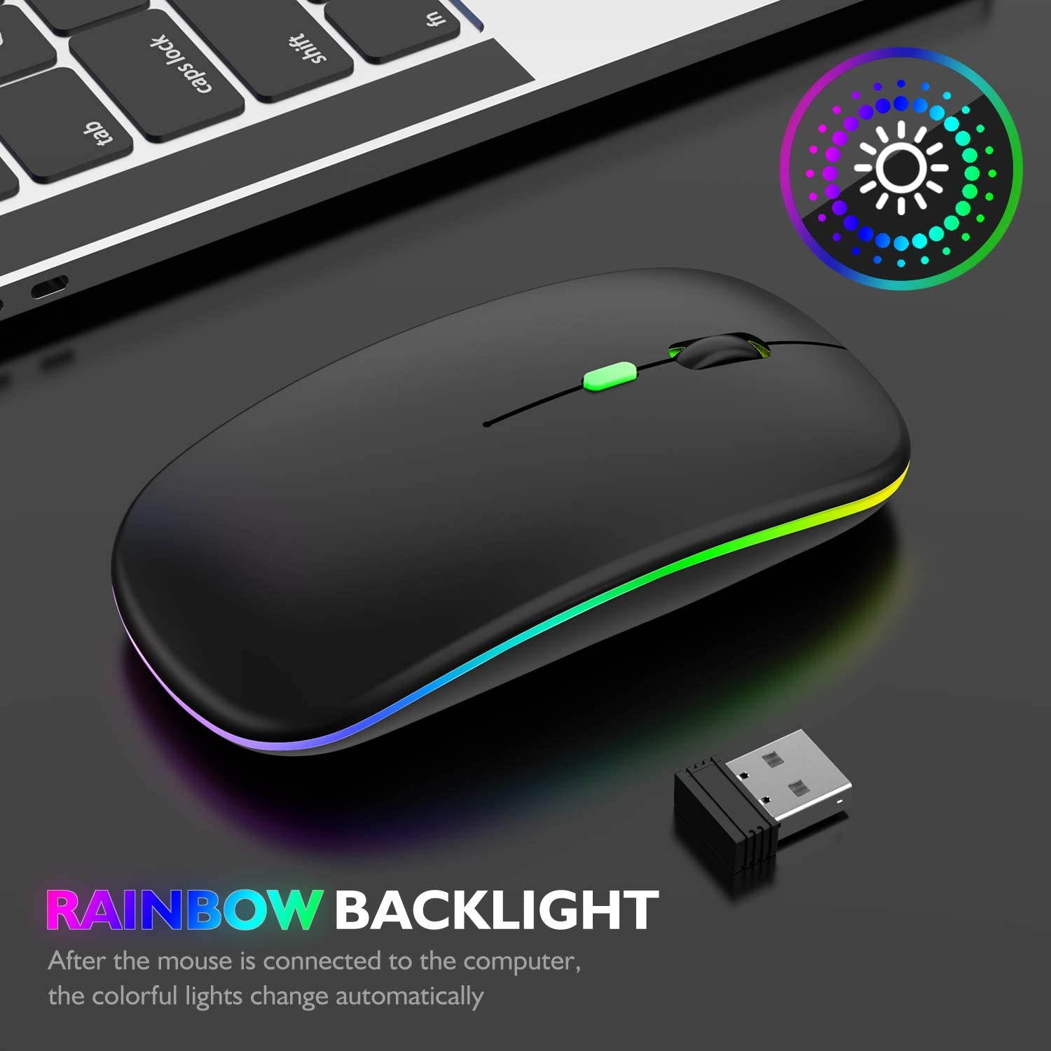 LED Bluetooth wireless mouse, MacBook Pro Bluetooth mouse, MacBook Air Bluetooth mouse, rechargeable wireless mouse, suitable for MacBook, laptop, Mac, ipad, iPad Pro (black)
