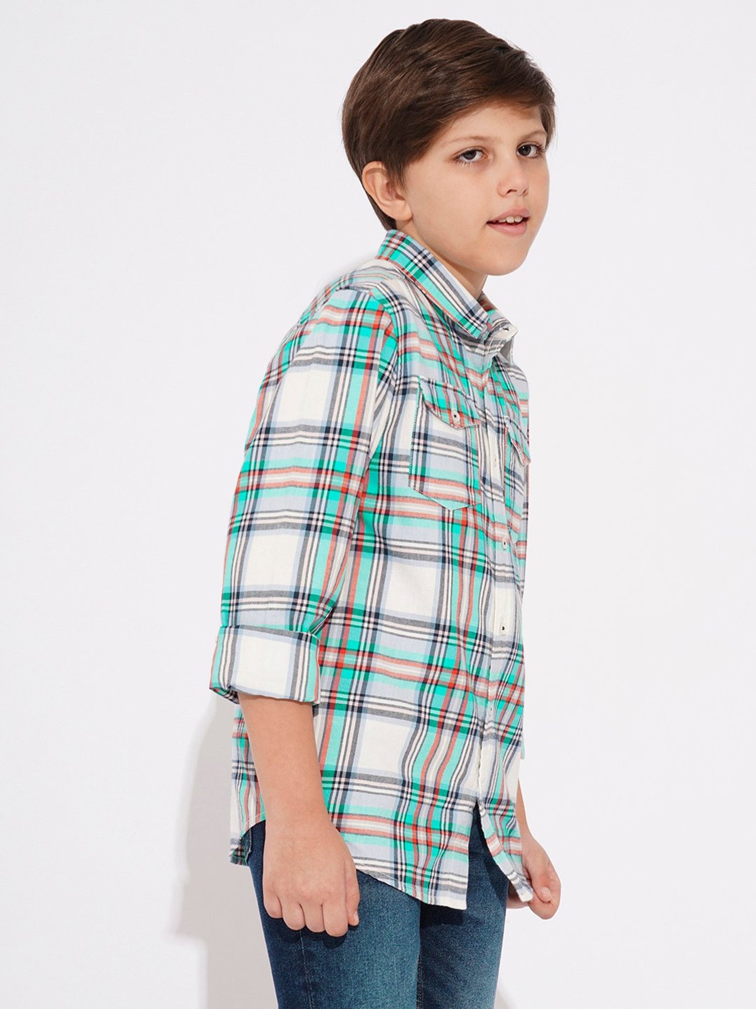 Jack & Jones Junior Boys White Cotton Checkered Shirt