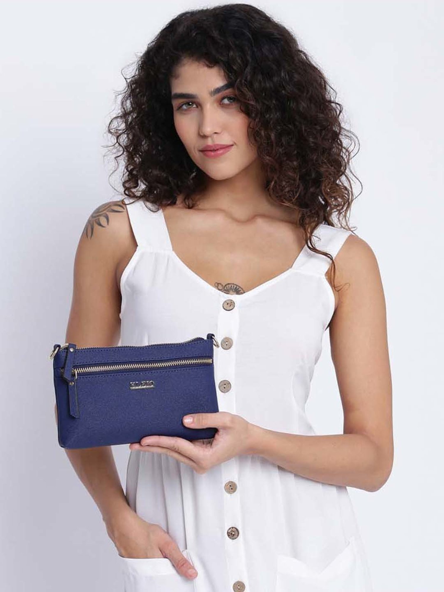 KLEIO Royal Blue Solid Medium Shoulder Handbag