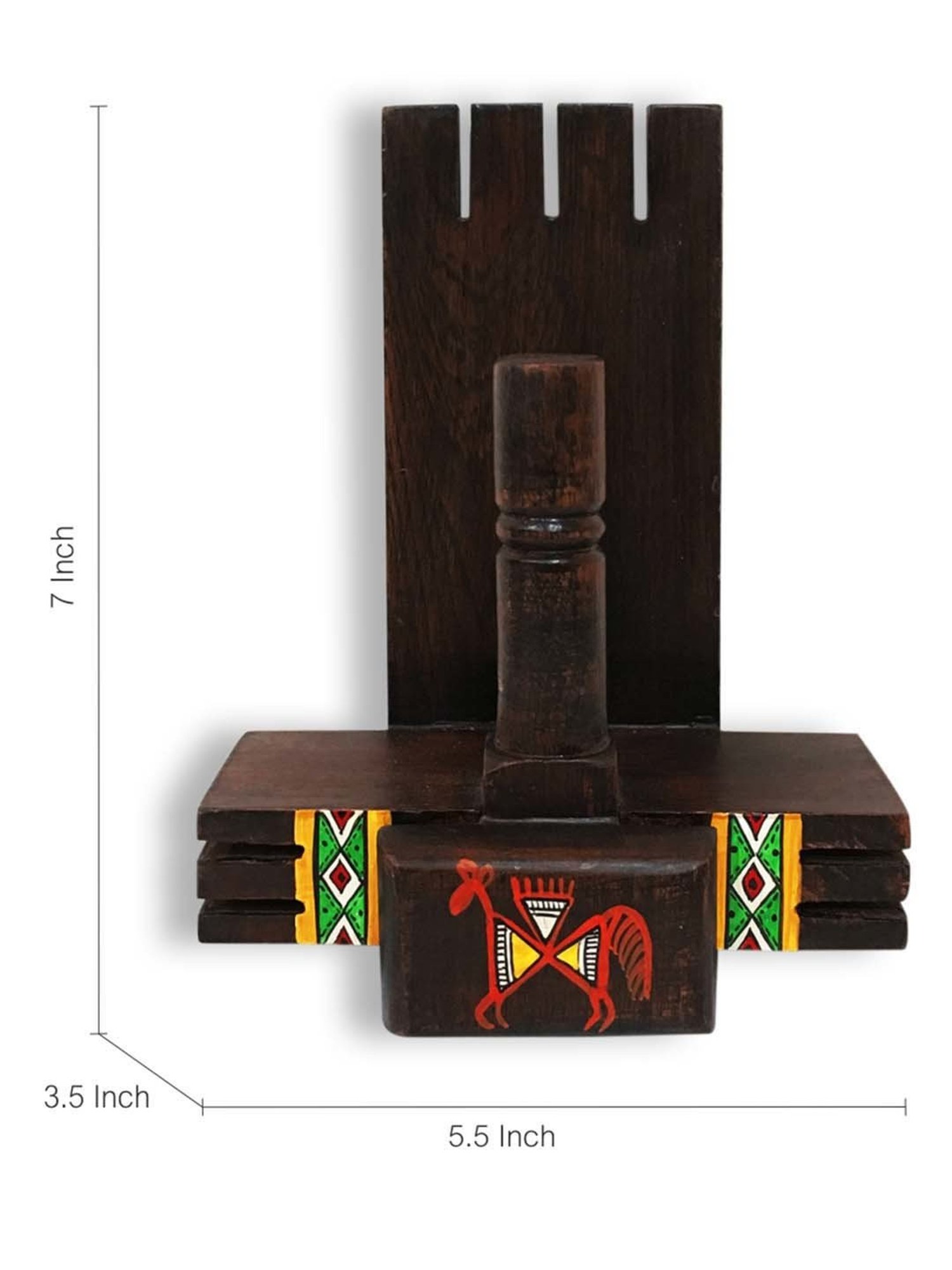 ExclusiveLane 'Vibrantly Warli' Cross Joint Hand-Painted Tissue Roll Holder In Teak Wood