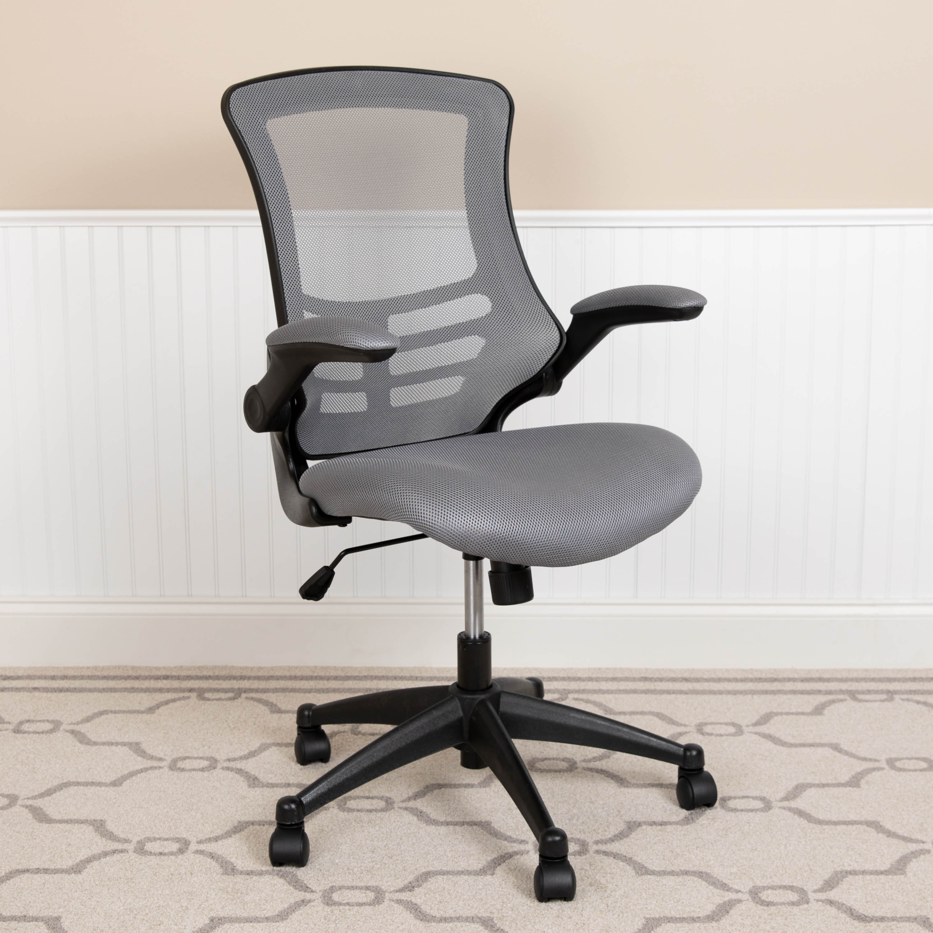 Mid-Back Dark Gray Mesh Swivel Ergonomic Task Office Chair with Flip-Up Arms