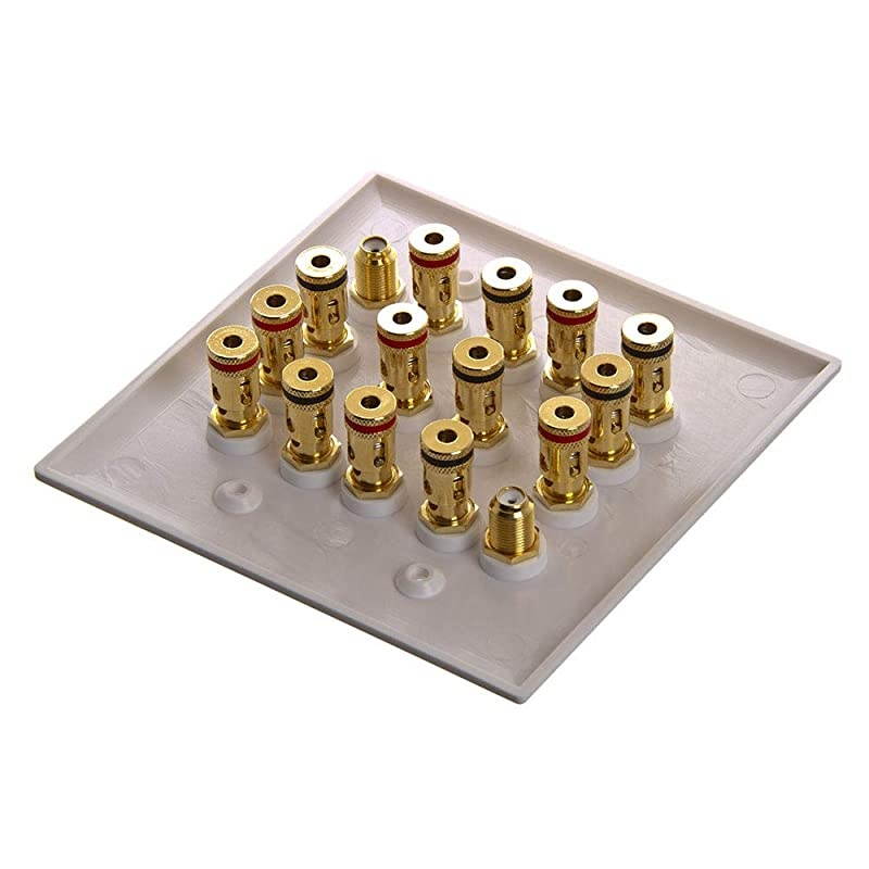 7.2 Surround Sound System Speaker Wall Plate, Home Theater Wall Plate for Speakers, White Decora Style - 2-Gang