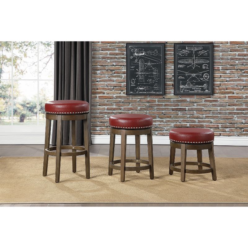 Lexicon Whitby 18 Inch Dining Height Wooden Bar Stool with Solid Wood Legs and Faux Leather Round Swivel Seat, Red (2 Pack)