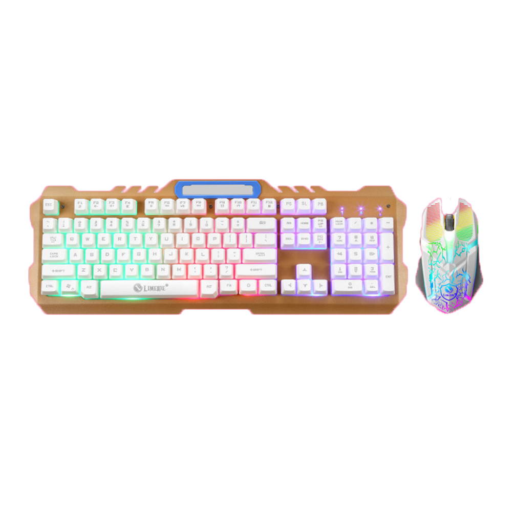 FRCOLOR Gaming Keyboard Mouse Set Rianbow Backlit Mechanical Keyboard With RGB LED - White