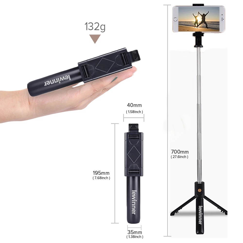 Lewinner all in 1 Wireless Bluetooth Selfie Stick Mini Tripod Extendable Monopod Universal For iPhone,android