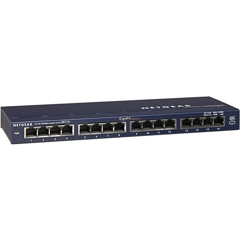 16Port Gigabit Ethernet Unmanaged Switch GS116NA Desktop and ProSAFE Limited Lifetime Protection