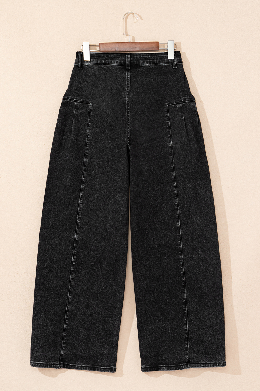 Dark Grey Pleated Wide Leg Mineral Wash Jeans