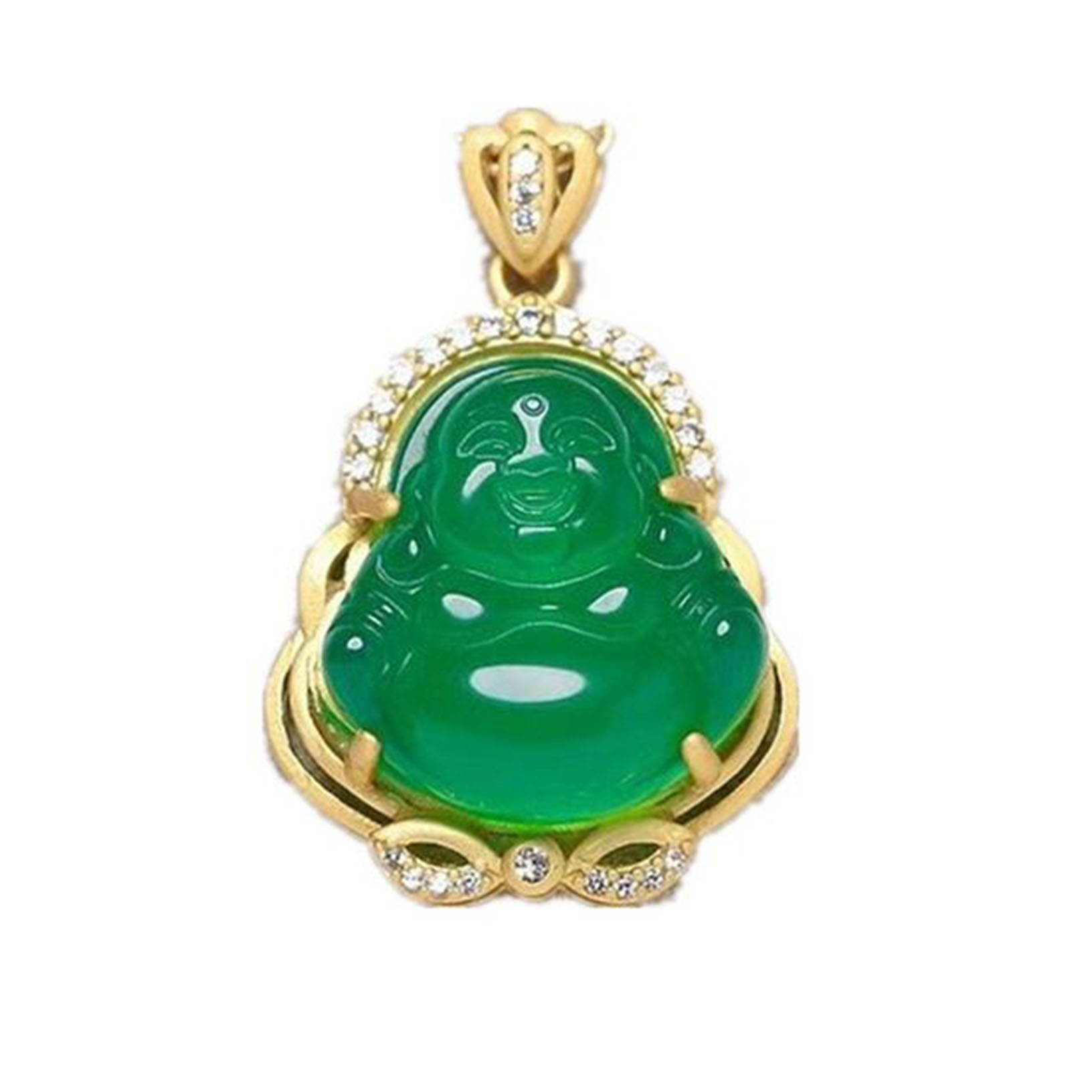 Beautiful Dark Green Jade Buddha Pendant Necklace 14k Gold Plated Chinese Jade