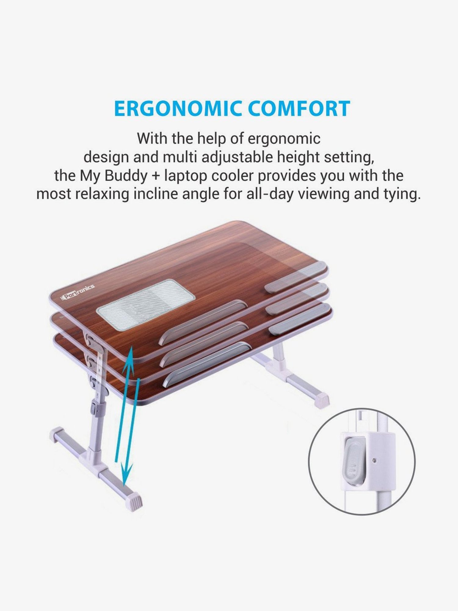 Portronics My Buddy + POR-895 Portable Laptop Stand with Cooling Fan (Brown)