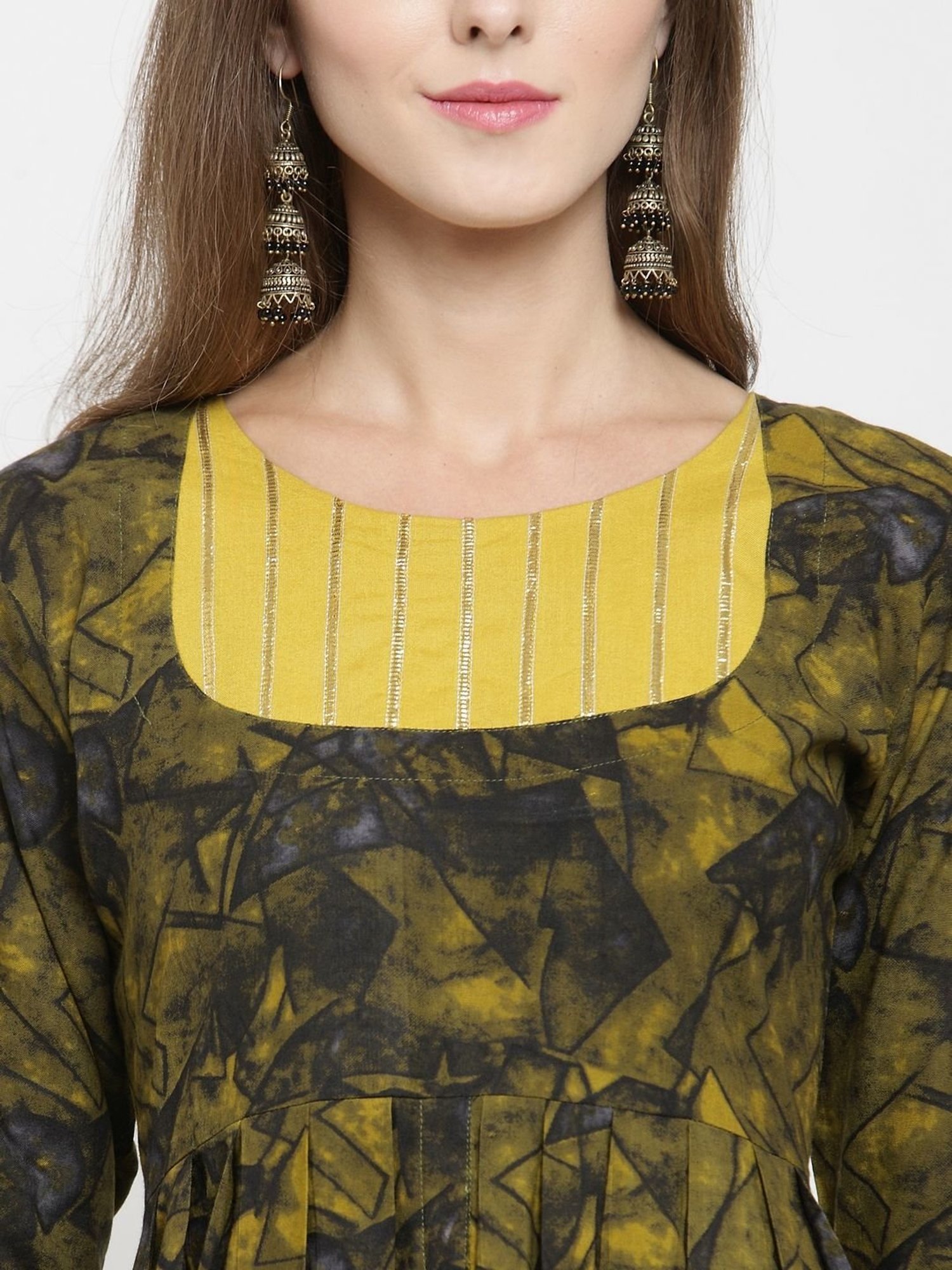 Indibelle Black & Yellow Printed A Line Kurta