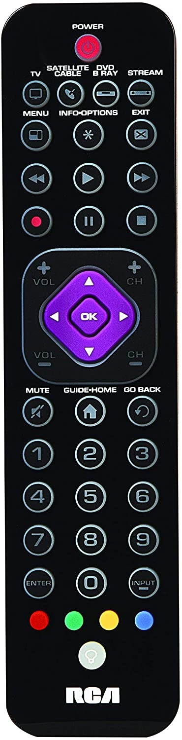 RCA 4 Device Remote Control - Universal Ultra Slim 4 Device Remote Control Platinum Pro. for TV, DVD, Cable, Satellite, Streaming Devices and Audio/Soundbar; Fully Backlit Keys RCRTBL04BE