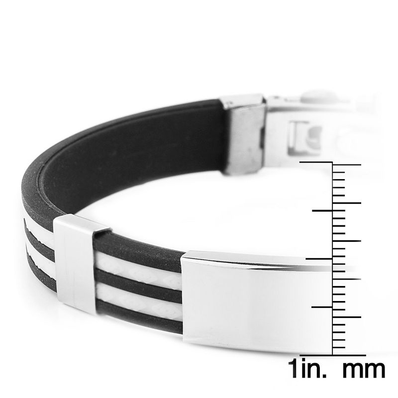 Men's West Coast Jewelry Stainless Steel ID with Striped Rubber Bracelet