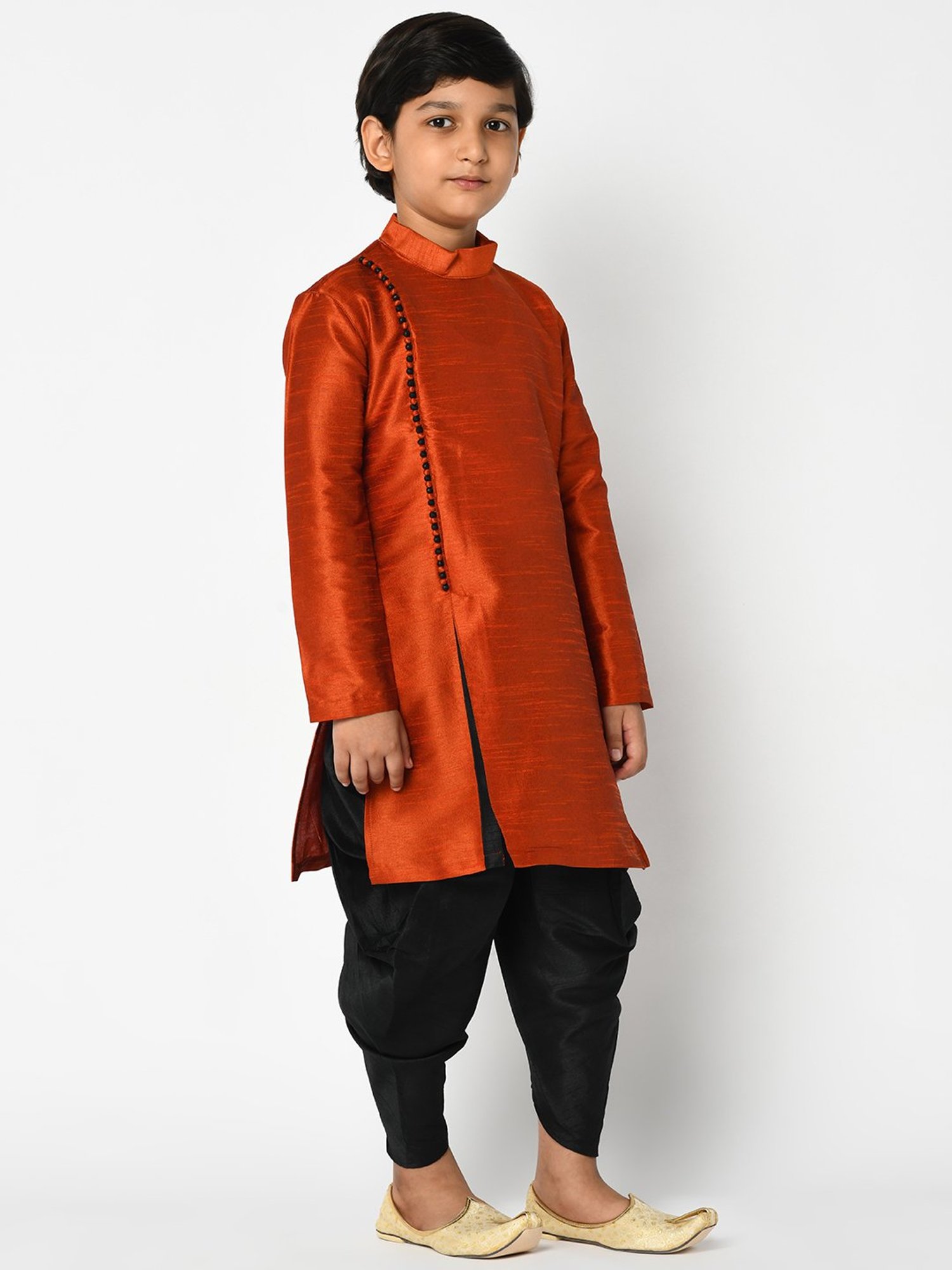 Deyann Kids Orange & Black Solid Full Sleeves Kurta with Dhoti