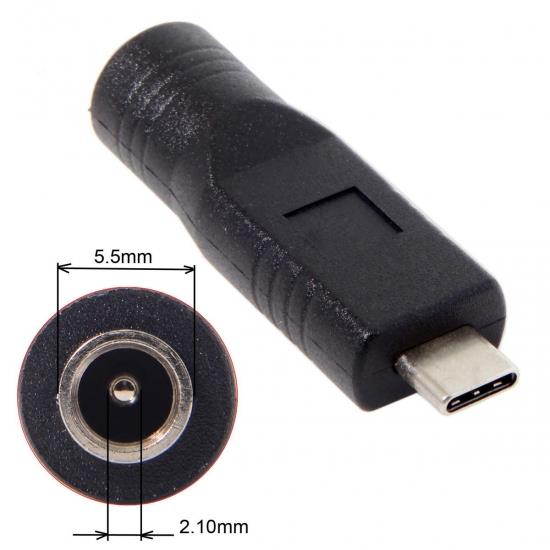 Cablecc DC Jack 5.5*2.1mm Input to USB-C Type-C Power Plug Charge Adapter for Laptop Phone