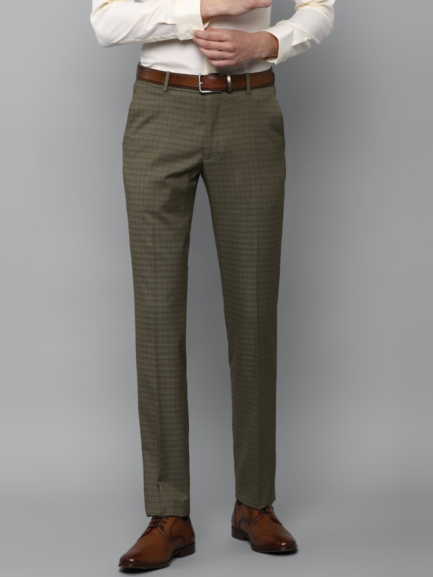 Louis Philippe Green Slim Fit Checks Trousers