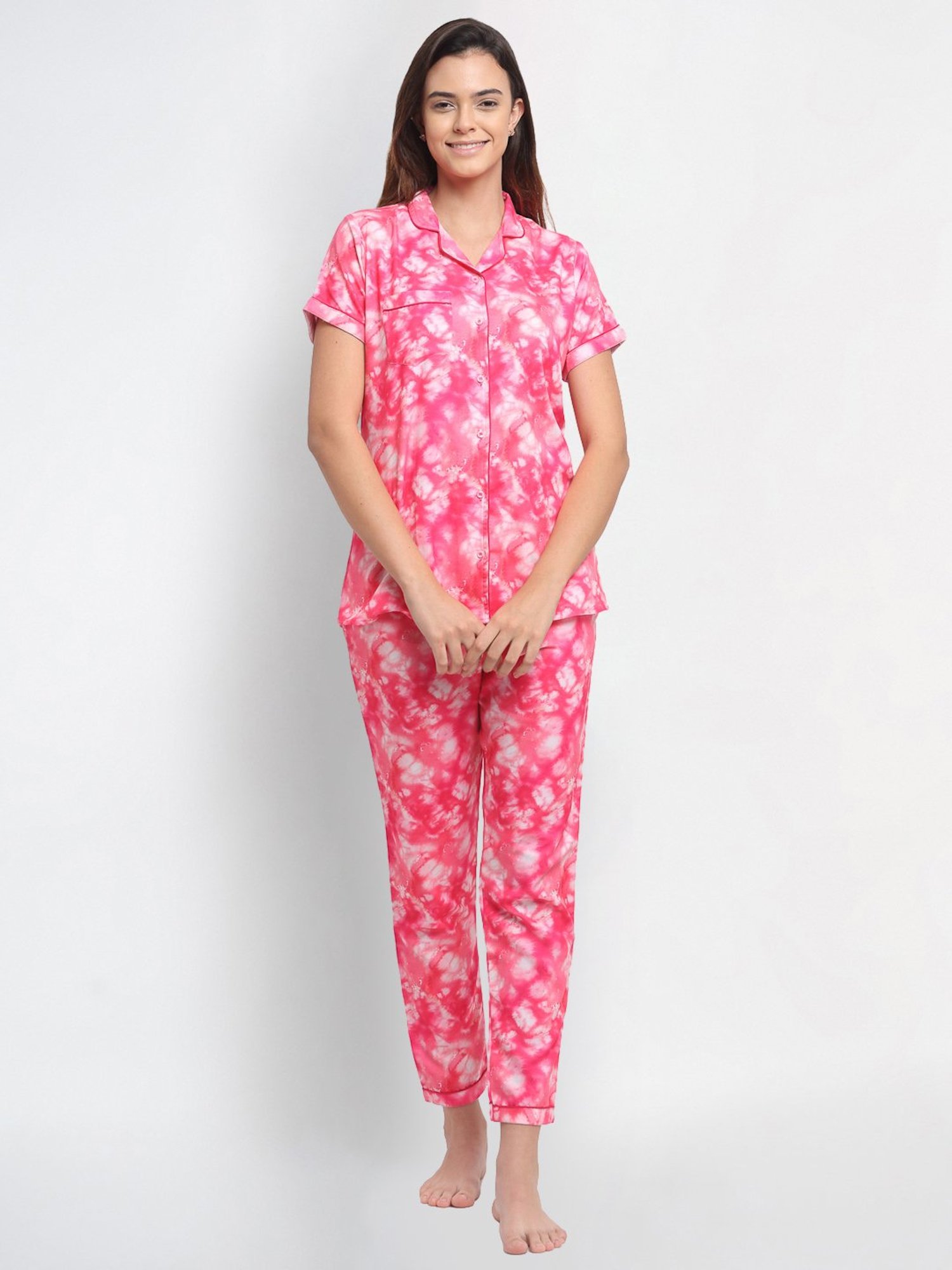 Erotissch Pink Printed Shirt Pyjama Set