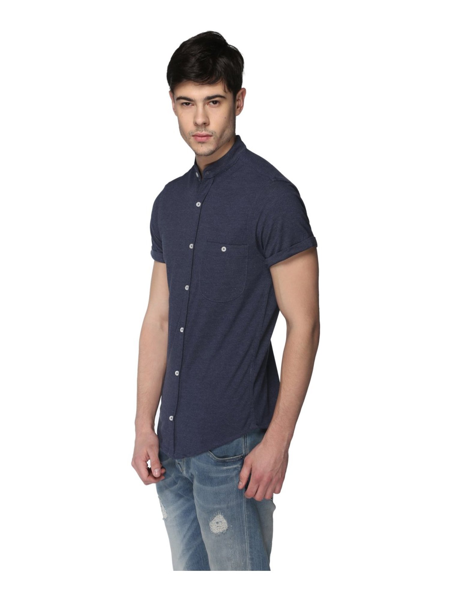 Club York Blue Cotton Regular Fit Shirt