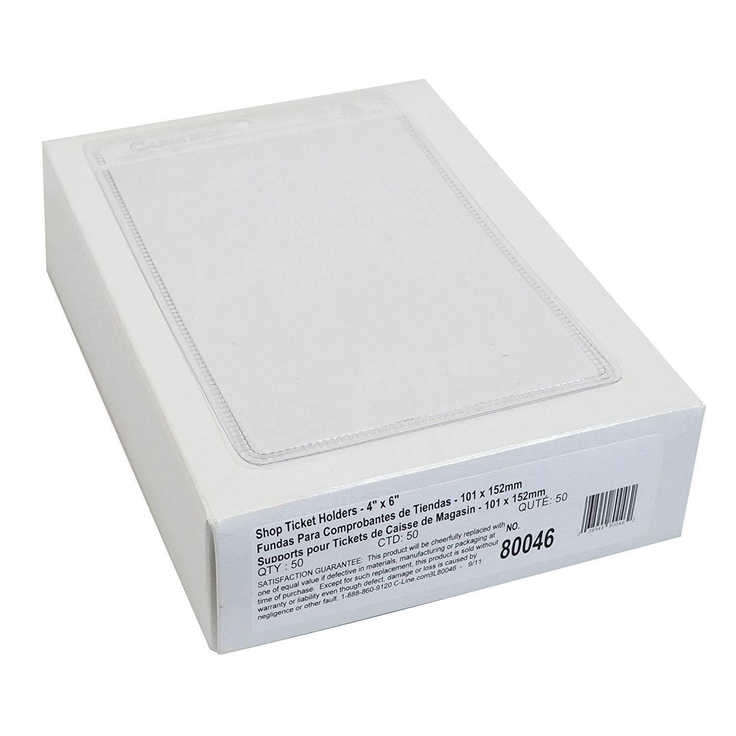 C-Line Vinyl Shop Ticket Holders, Both Sides Clear, 4 x 6 Inches, 50 per Box (80046)