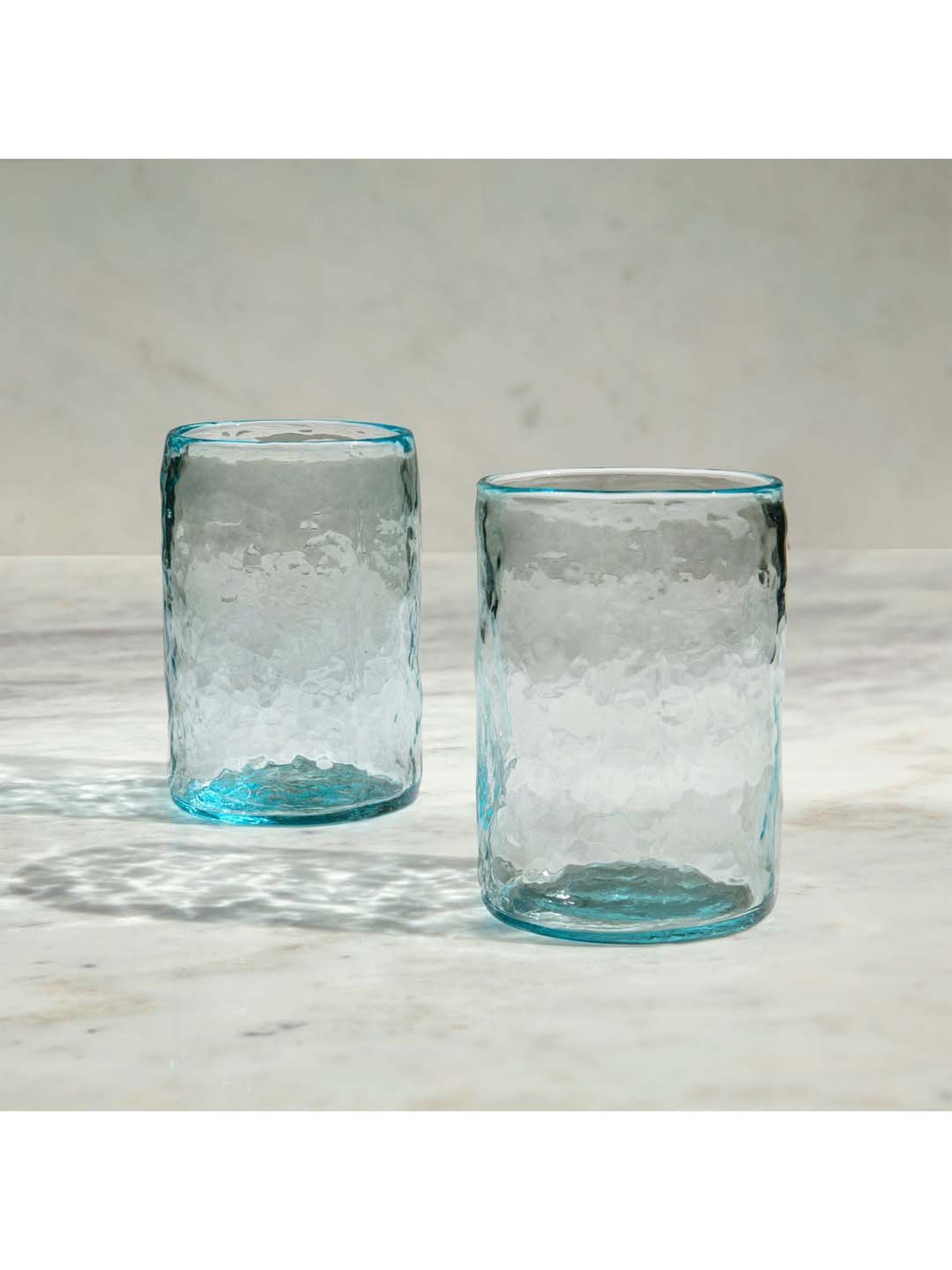 Ellementry 'Quoise' Blue & Transparent Glass Cylindrical-Shaped 7.5 cm Tumbler (0.25 L) - Set of 2