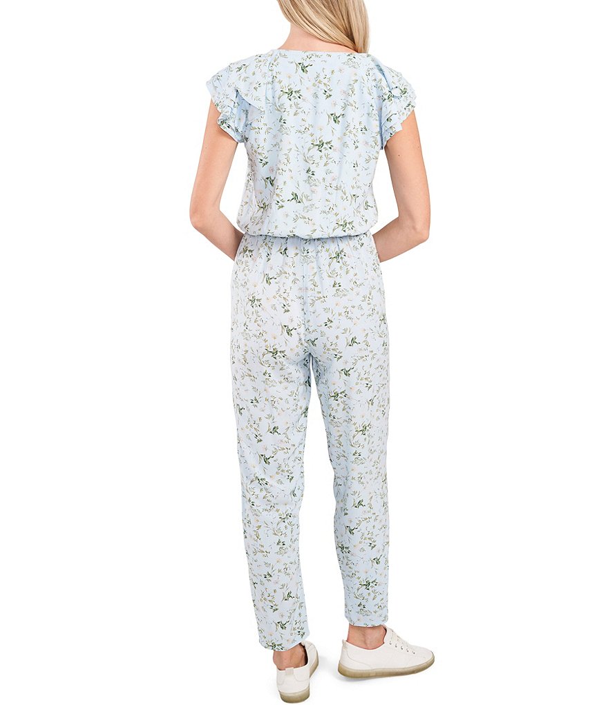 CeCe Cap Sleeve V-Neck Floral Print Ankle Length Jumpsuit