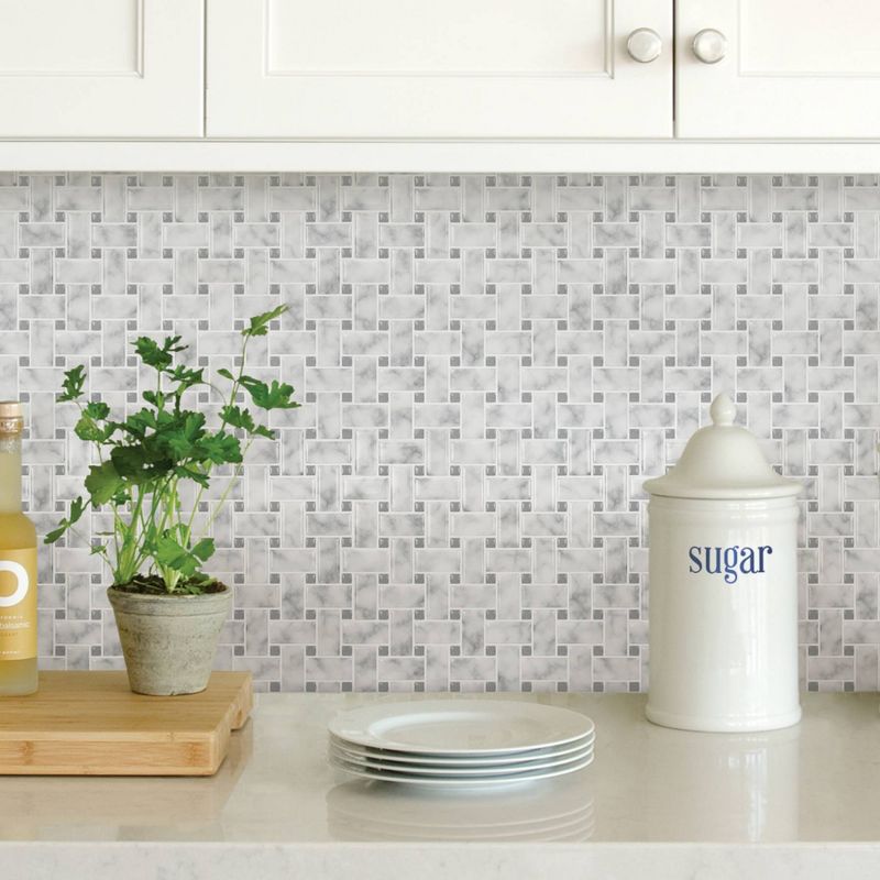 Brewster Basketweave Carrara Peel & Stick Backsplash Tile Paper White