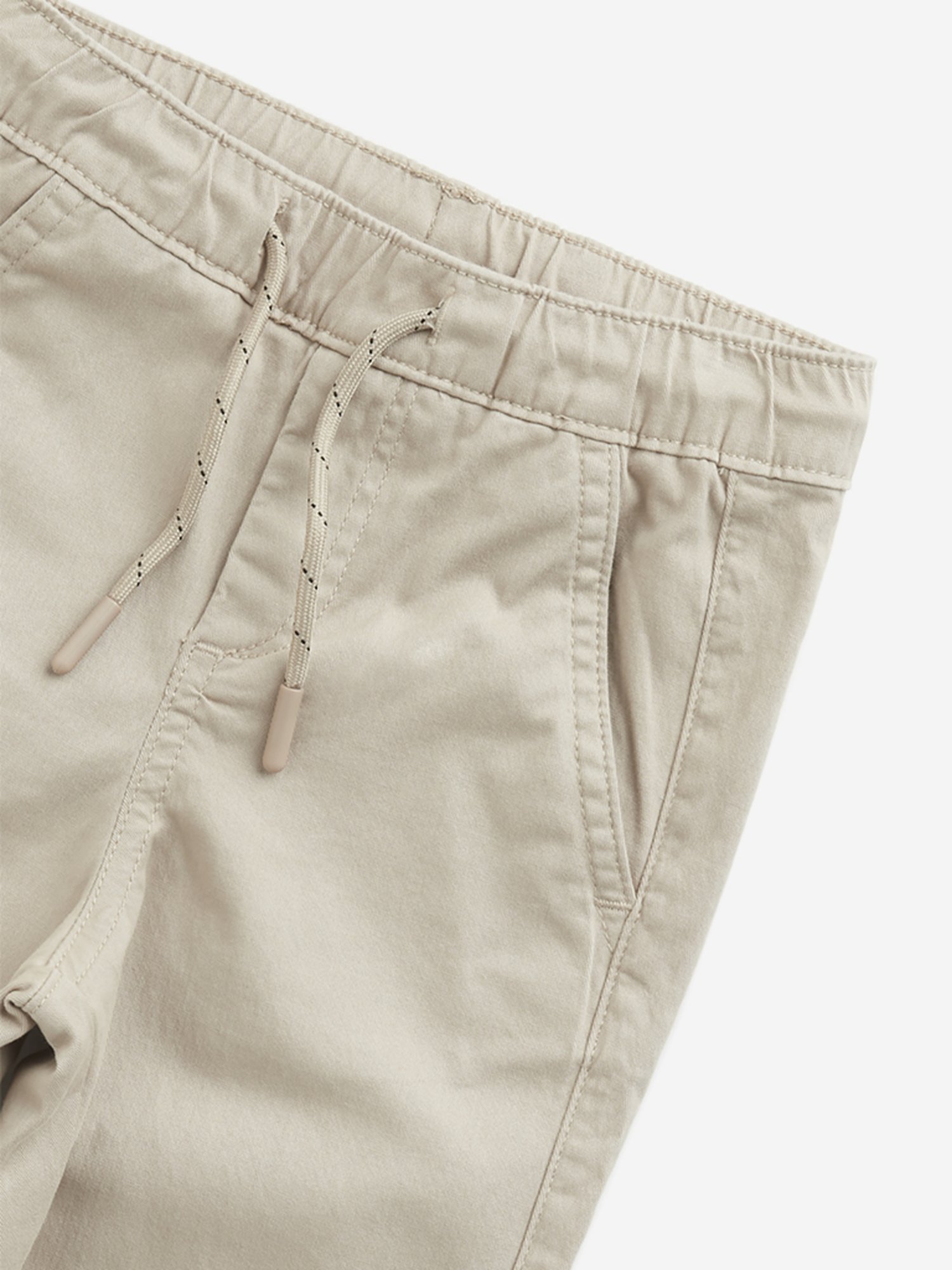 HOP Boys by Westside Beige Solid Mid-Rise Cotton Blend Joggers