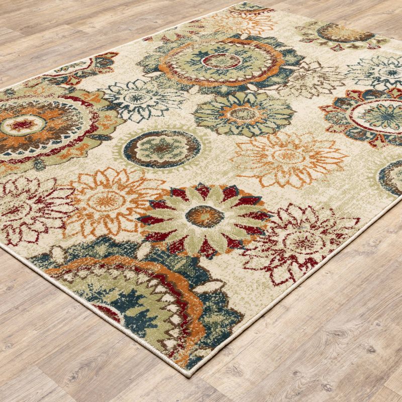 5'3''X7' Raine Layered Medallion Rug Ivory/ Green