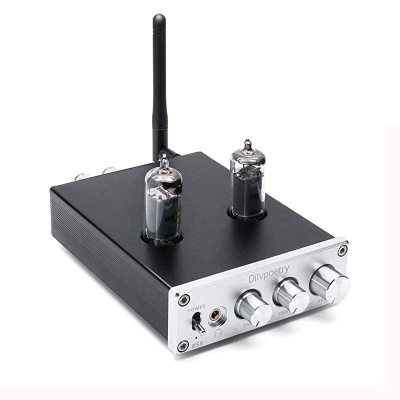 R50 6J4 Tube Amplifier HiFi Audio Stereo Digital Amplifier Headphone Amplifiers Bluetooth Treble Bass Desktop Preamplifier PreampSilver