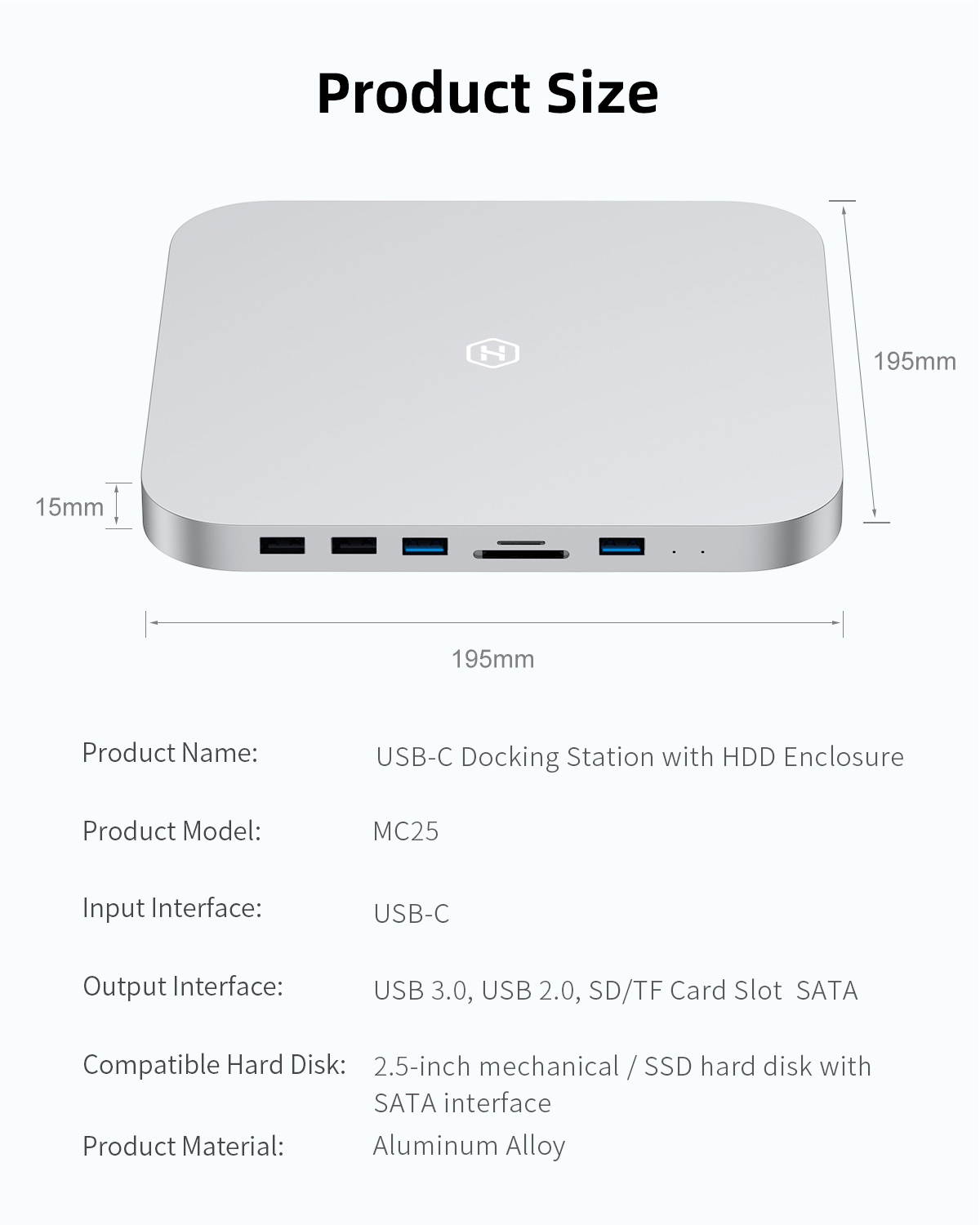 USB-C Hub with Hard Drive Adapter, Hagibis Type-C Docking Station & Stand for Mac Mini M1 with SATA, USB 3.0, SD/Micro SD Card Reader and USB 2.0 Ports Compatible with 2020 & 2018 Mac Mini MacBook