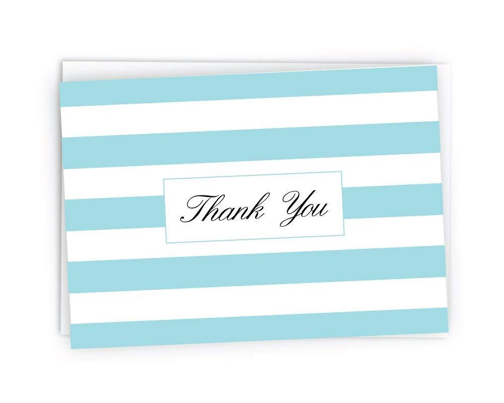 Striped Thank You Cards - 48 Cards & Envelopes (Light Blue)