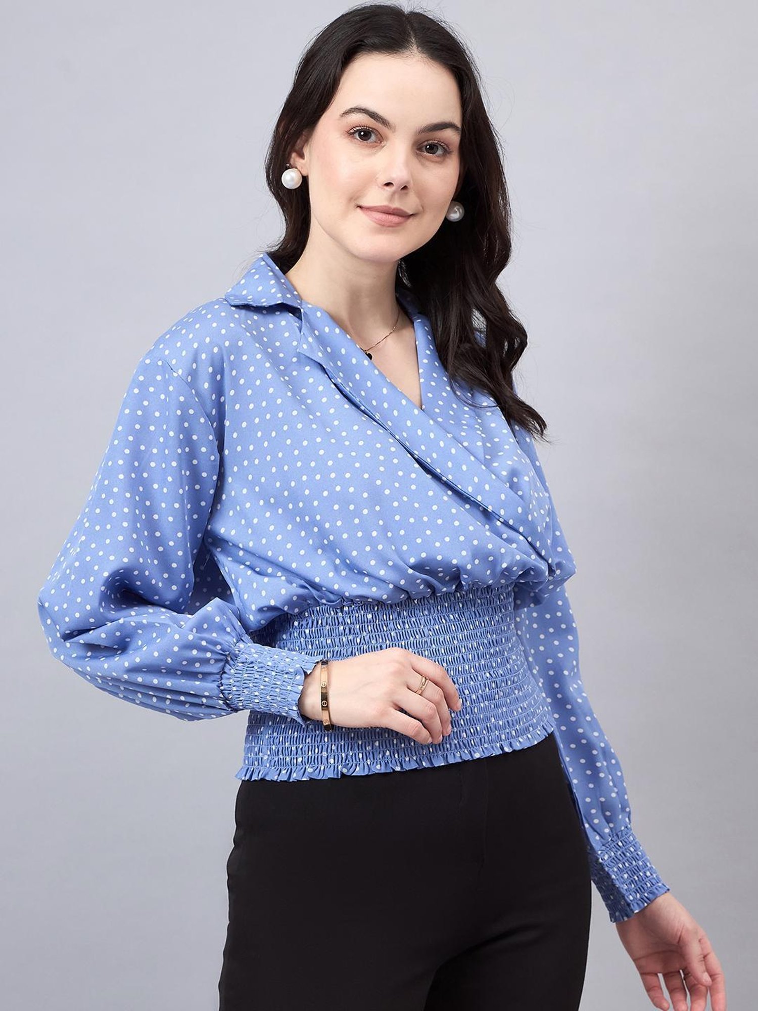 Style Quotient Blue Polka Dot Top