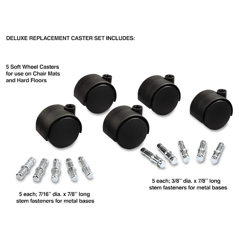 Master Caster Deluxe Duet Casters Polyurethane B and K Stems 110 lbs./Caster 5/Set 23624
