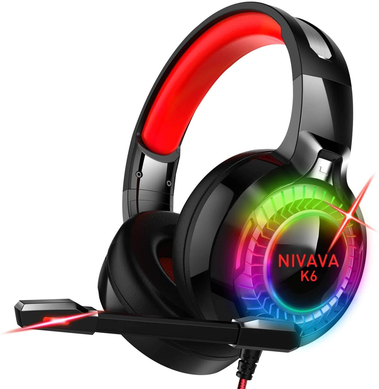 Nivava Gaming Headset for PS4, Xbox One, PC Headphones with Microphone LED Light Mic for Nintendo Switch PS5 Playstation Computer, K6