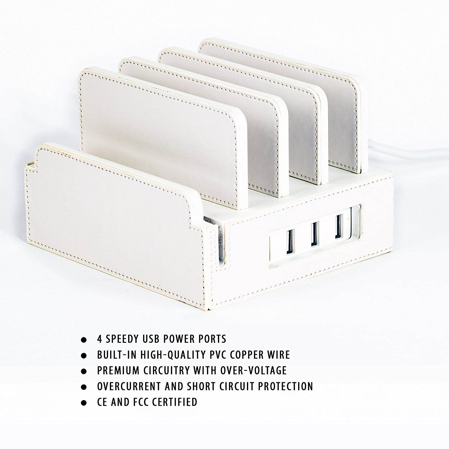 Compact Universal Desktop Cell Phone & Tablet/eReader/Kindle Charging Station, with Set of Cable Ties. Multiple Finishes Available - Black Leatherette