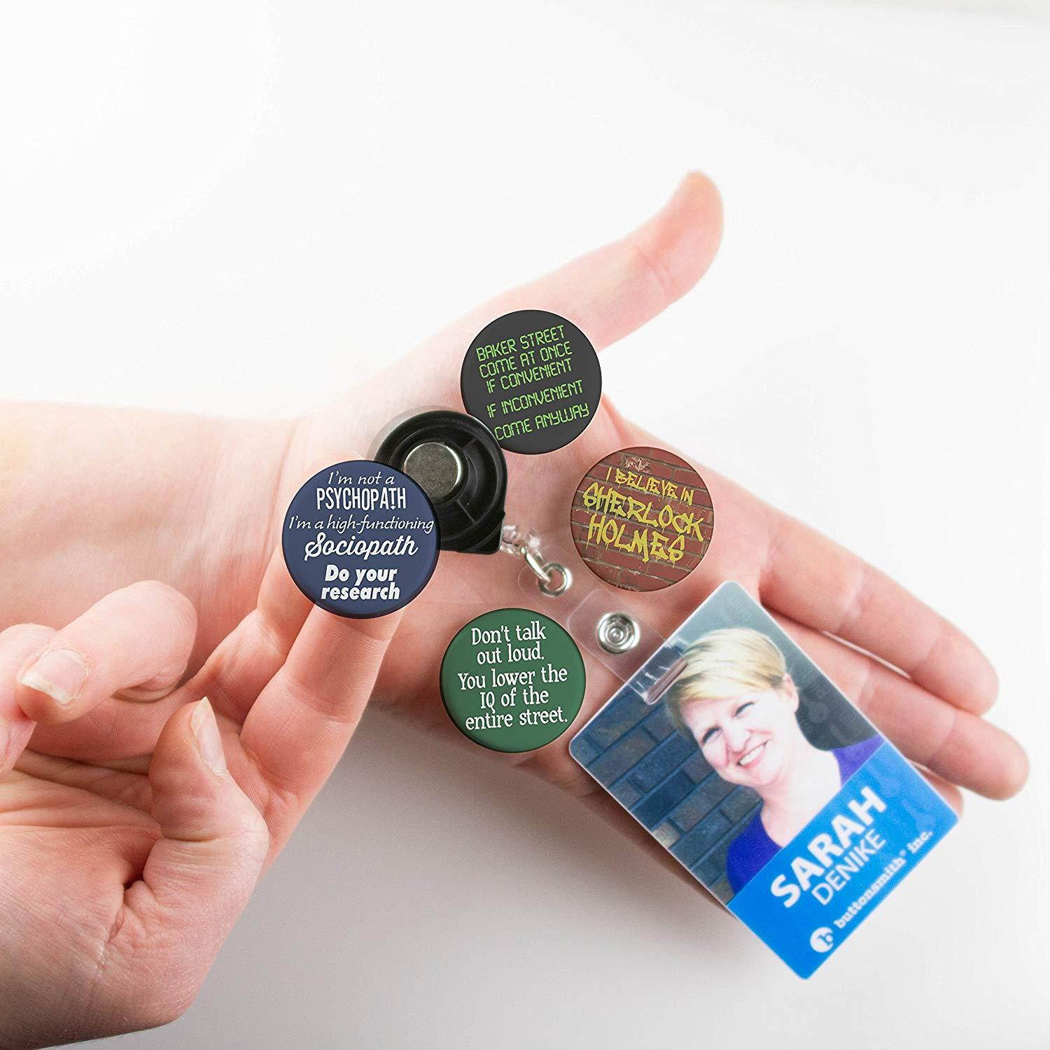 Buttonsmith Peace Retractable Tinker Reel Badge Reel with Rotating Alligator Clip and Swappable Tinker Tops - Made in the USA, 1 Year Warranty