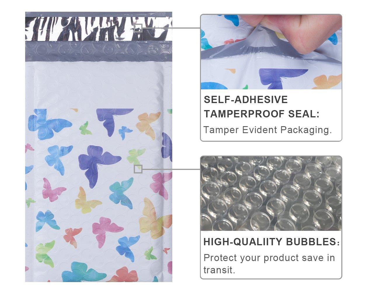 Mailer Plus #000 4x8" 50pcs Colorful Butterfly Designer Poly Bubble Mailers Padded Envelopes Boutique Custom Bags