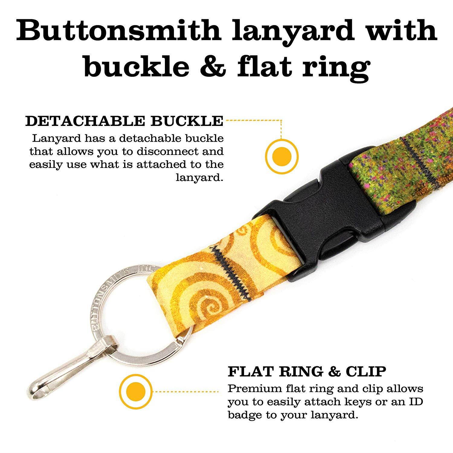 Buttonsmith Gustav Klimt Kiss Premium Breakaway Lanyard with Buckle and Flat Ring - Safety Breakaway, Buckle and Flat Ring - Made in USA
