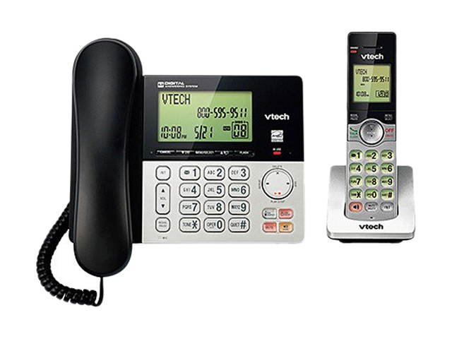 VTech CS6949 DECT 6.0 Expandable Corded/Cordless Answering System, Silver/Black